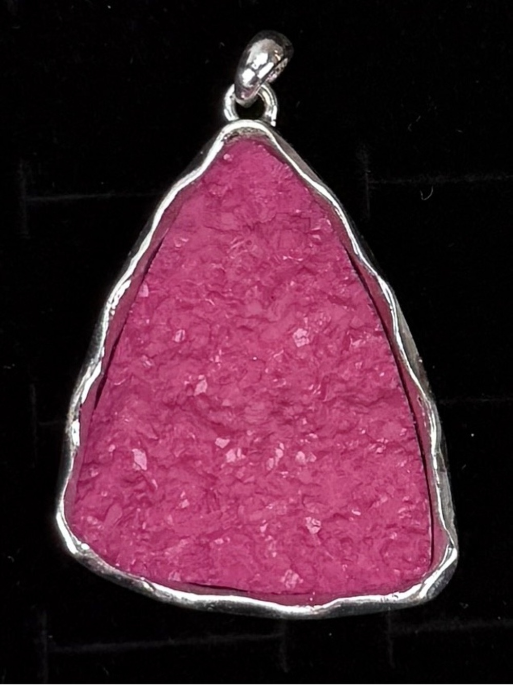 Large silvertone and pink raised pendant + free 16” cord necklace